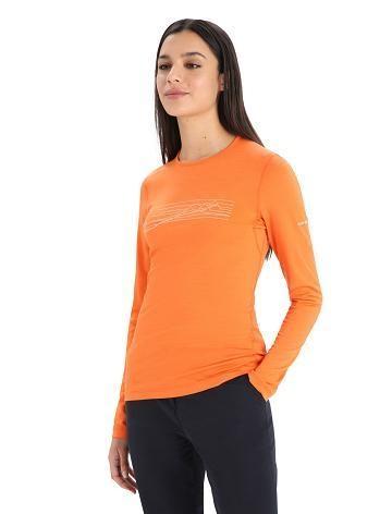 Base Layers Icebreaker Merino 200 Oasis Long Sleeve Crewe Ski Stripes Damskie Pomarańczowe | PL 1117JPQJ